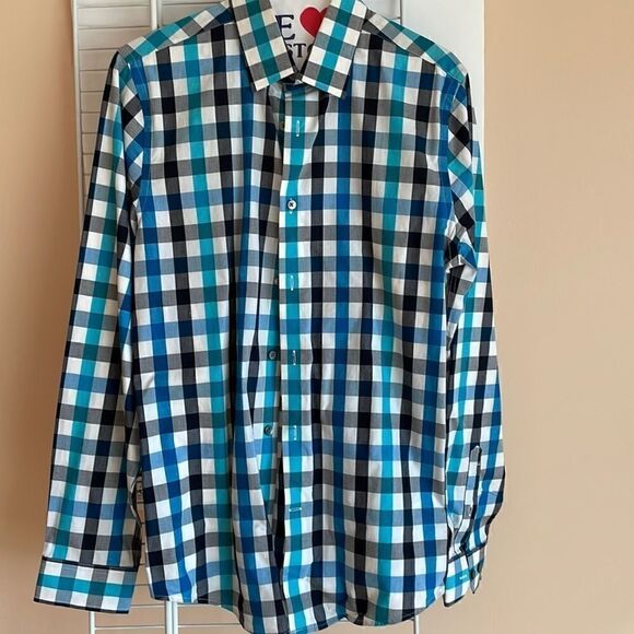 Express shirt sp white black blue checks fitted - Picture 2 of 7